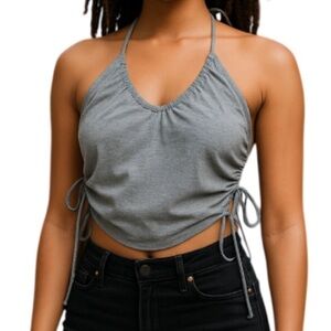 Shein Y2K Vibe Ruched Heather Gray Halter Top Tie Sides and Neck S 4